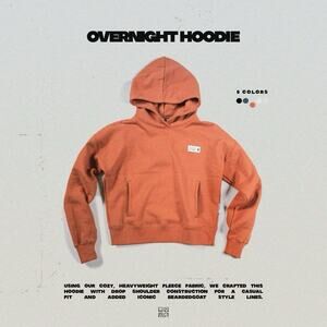 beardedgoat Overnight Hoodie Women’s S Orange Oversized Hood Heavyweight Fleece